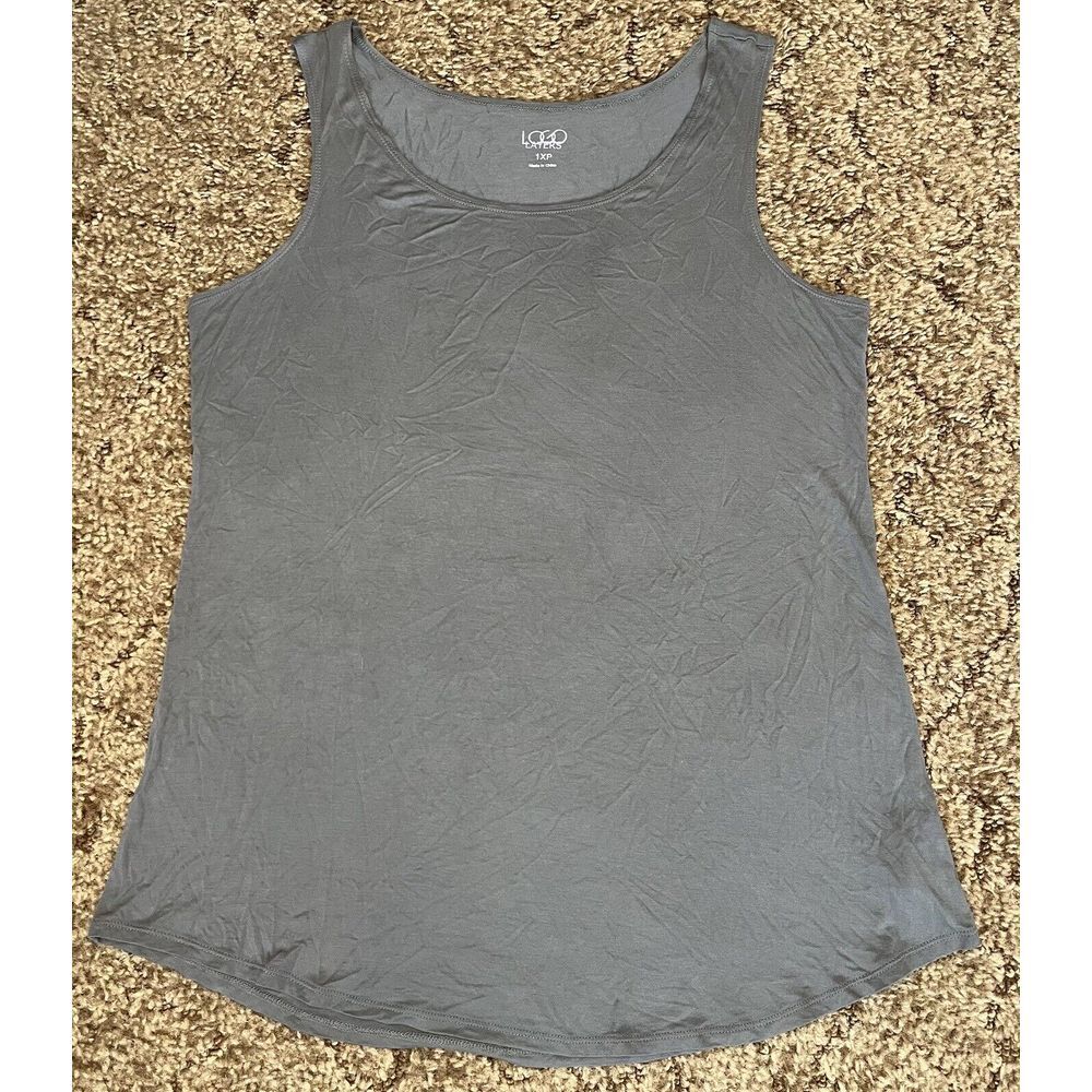 LOGO‎ Layers by Lori Goldstein Tank Womens 1XP Gray Solid Comfort Casual Ladies